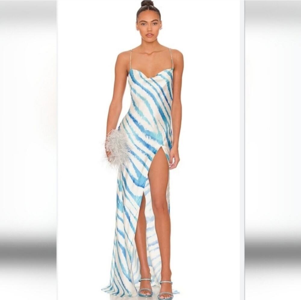 Retrofete Amika Dress in Blue Zebra Size Large NWT Sleeveless Maxi Slit